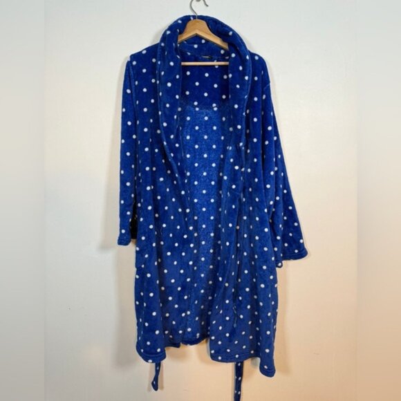 George Women’s Fleece Polka Dot Robe Size 1X–2X Navy Blue - Picture 2 of 8